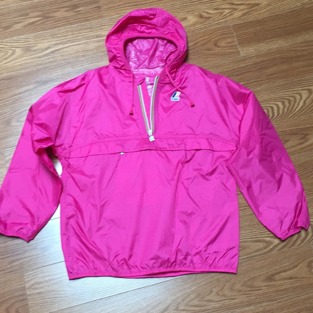 K-Way womens medium pink pullover anorak rain coat